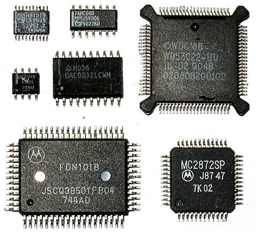 Surface mounted chips of various shapes and sizes